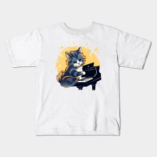 Cat playing piano Kids T-Shirt